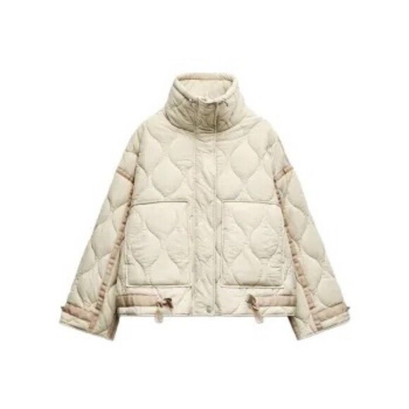 Zara Women Water-Repellent Puffer Jacket Short Coat ZW Light Green